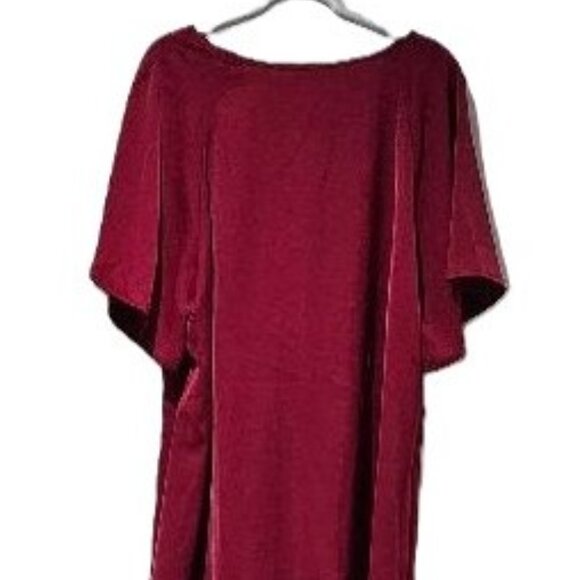 BURGUNDY SATIN ROMANTIC TIE BLOUSE 22w/24w CRUISE RESORT RED HOLIDAY DRESSY - Picture 3 of 4